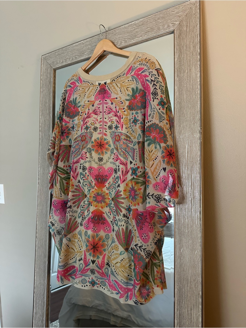Natural Life Floral Bird Tunic Dress Kimono Sleeve Size Medium - Picture 4 of 5